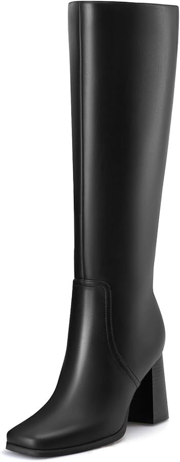 MIRAAZZURRA Knee High Boots Women Chunky Heel Square Toe Long Boots Side Zipper Tall Boots for Da... | Amazon (US)