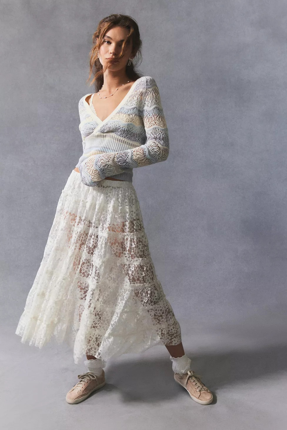 UO Lily Sheer Lace Midi Skirt | Urban Outfitters (US and RoW)