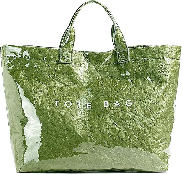 Paper Tote Bags with PVC Surface for Women Top-handle Bag Vintage Clear Purses Handbag Satchel | Amazon (US)