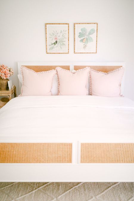 Rise and shine ☀️ My @serenaandlily king size cane bed is currently $1400 off! 👏🏻 I love pairing this classic and coastal bed with crisp white sheets and blush accent pillows. We’ll share each element of this dreamy bed in our stories today!

#LTKhome