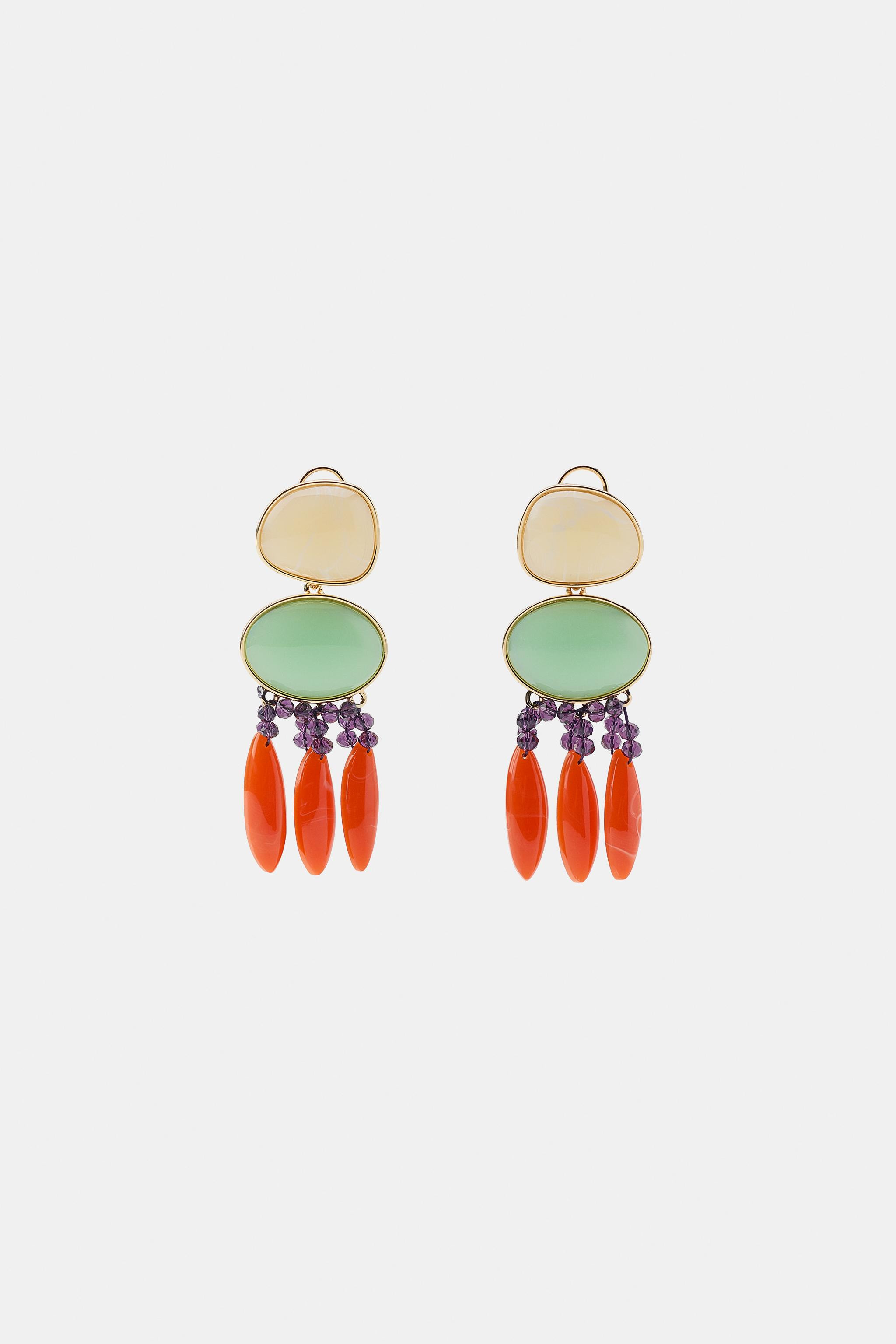 DOUBLE RESIN BEAD EARRINGS | Zara US