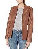 Cole Haan Women's Leather Wing Collared Jacket, Cognac, Large | Amazon (US)