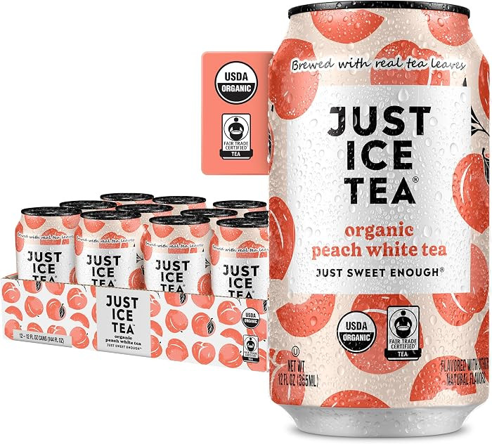Just Ice Tea, Peach White Iced Tea, 12-Pack (12oz Cans), USDA Certified Organic, Real Brewed, Low... | Amazon (US)