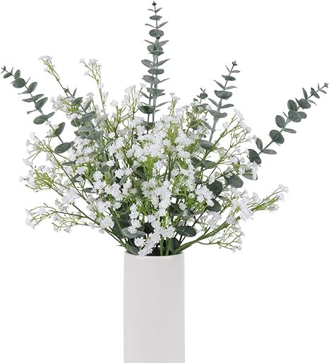 DEEMEI - Artificial Eucalyptus Leaves Stems and Baby Breath Bouquet 18pcs Faux Greenery and Gypso... | Amazon (US)