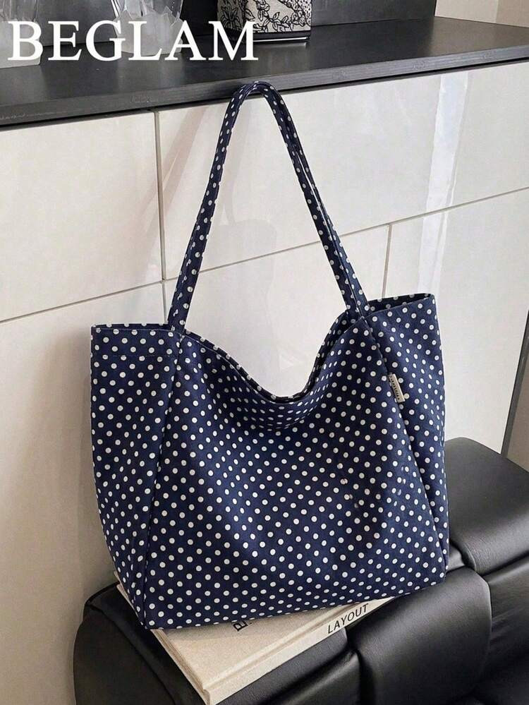 Korean Style Vintage Artistic Tote Bag, Fresh Polka Dot Canvas Bag, Casual Extra Large Capacity S... | SHEIN