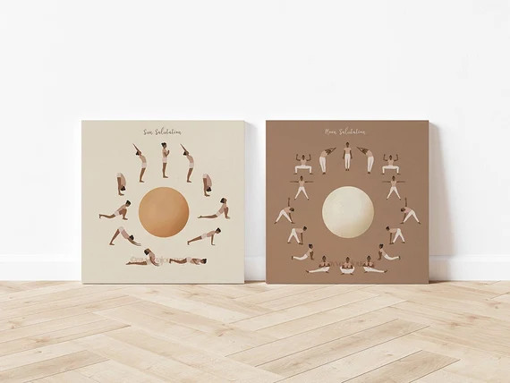 Sun and Moon Salutation Print Yoga Poster Yoga Asanas Surya - Etsy | Etsy (US)