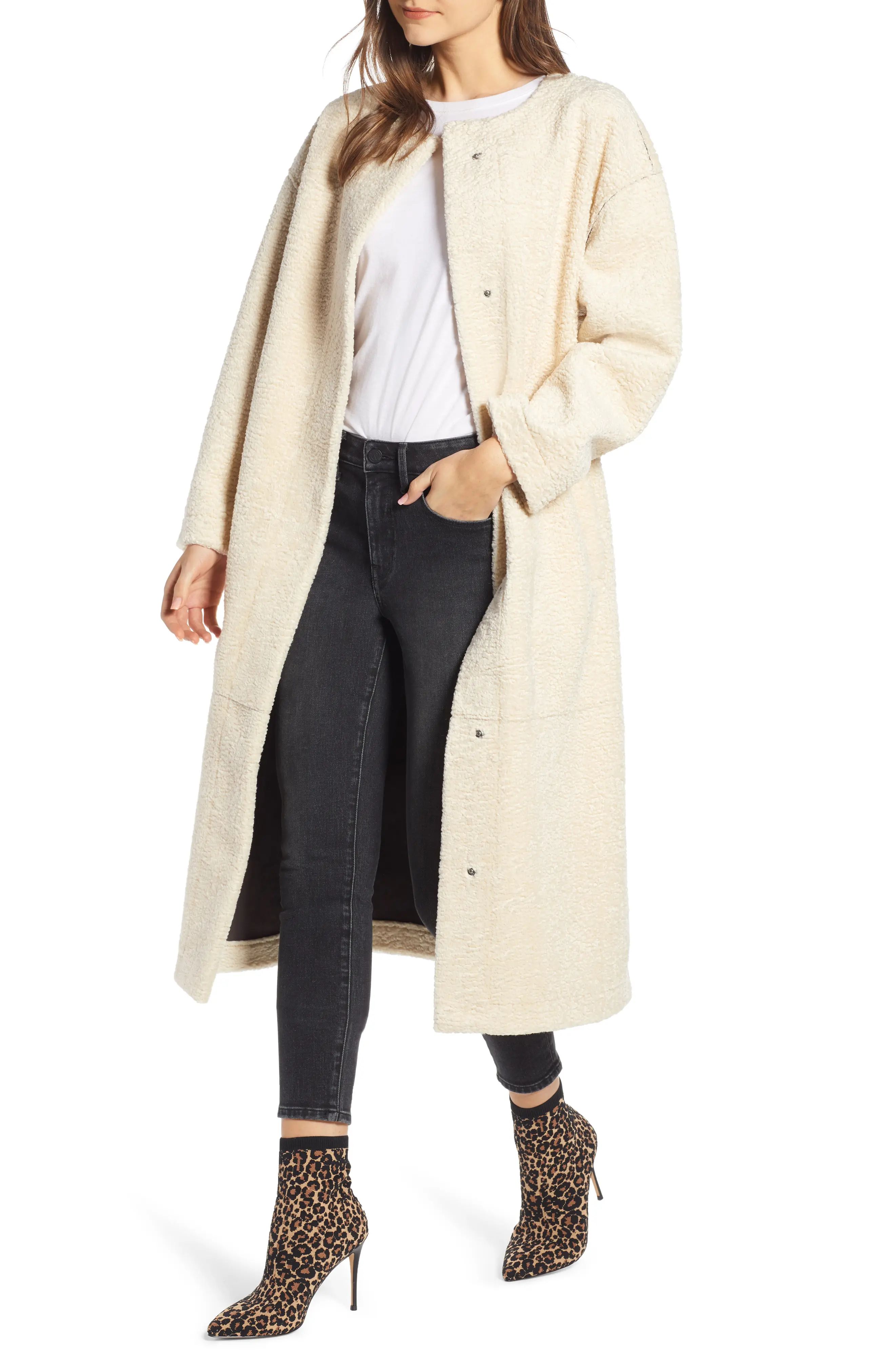 Something Navy Long Faux Shearling Coat (Nordstrom Exclusive) | Nordstrom