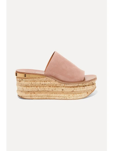 Chloé - Camille Suede Wedge Sandals - Neutral | NET-A-PORTER (US)