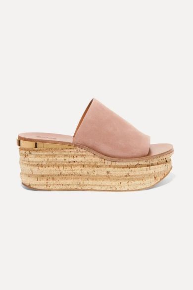 Chloé - Camille Suede Wedge Sandals - Neutral | NET-A-PORTER (US)
