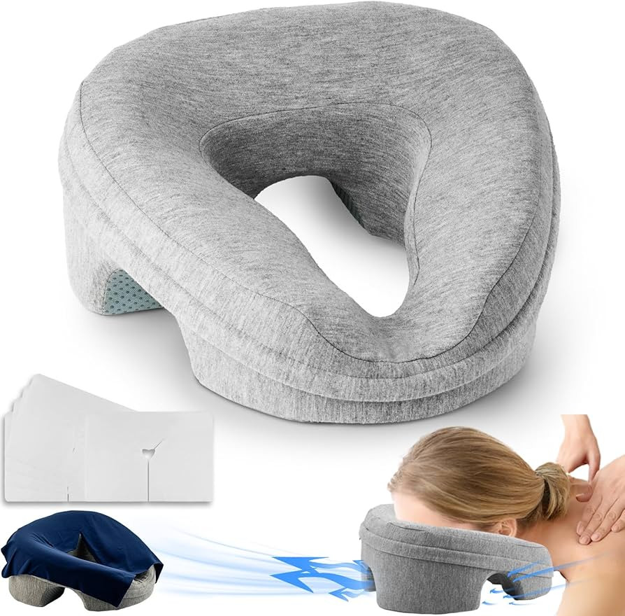 Face Down Pillow Massage Headrest for Bed, Stomach Sleeping Pillow, Face Cradle, BBL Pillow After... | Amazon (US)