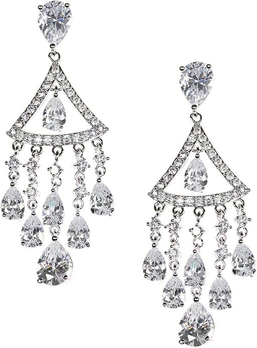 Samky Jewelry Chandelier Dangle Teardrop Pear CZ Crystal Earrings with Gift Box | Amazon (US)