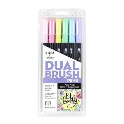 6pk Dual Brush Pen Art Markers Pastel Palette - Tombow: Calligraphy & Brush Pens Set, Multicolored, Double Tip | Target