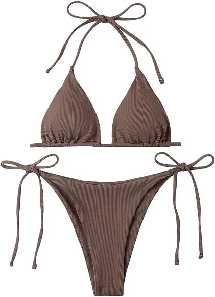 MakeMeChic Women's String Triangle Halter Sexy Thong Bikini Set Chain Linked Tie Side 2 Piece Swi... | Amazon (CA)