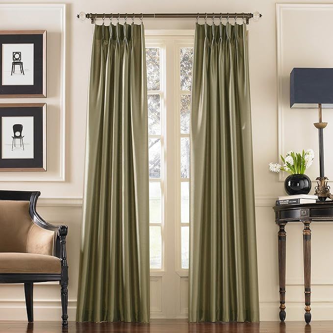 Curtainworks Marquee Faux Silk Pinch Pleat Curtain Panel, 30 by 84", Bronze | Amazon (US)