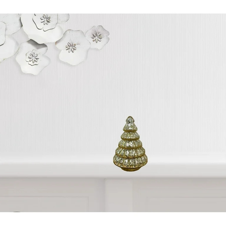 HomeRoots 489095 7 in. Glass Christmas Tree Sculpture, Embossed Gold - Walmart.com | Walmart (US)