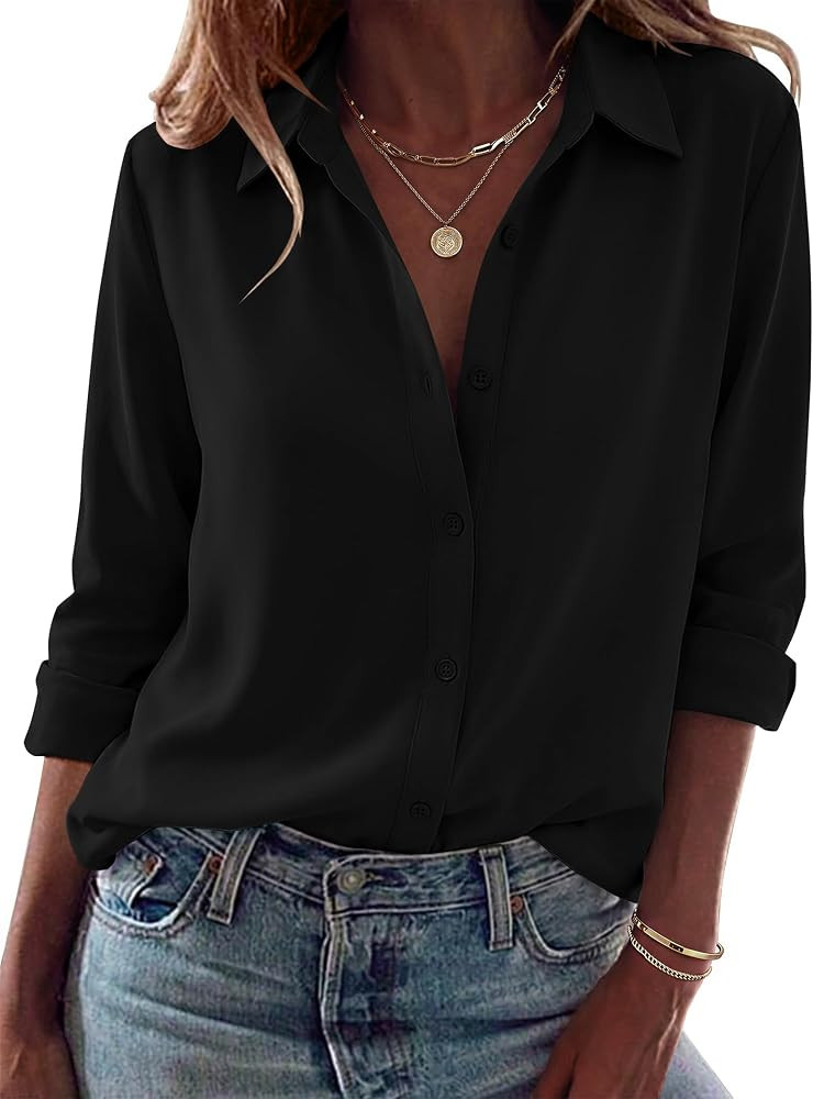 Zeagoo Blouses for Women Dressy Casual Long Sleeve Button Down Shirts Collared Summer Tops Fall F... | Amazon (US)