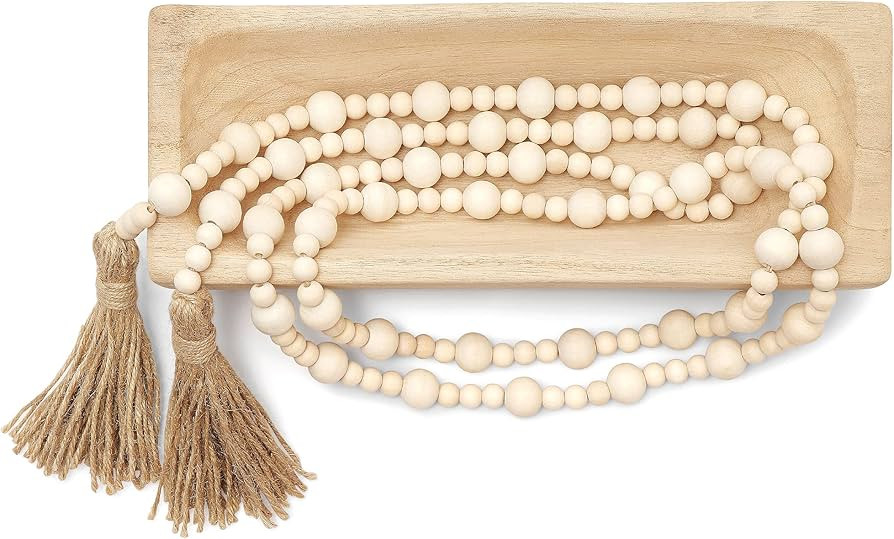 Warm Toast Designs - Wooden Dough Bowl with Stylish Wooden Bead Garland - Dough Bowls for Decor -... | Amazon (US)