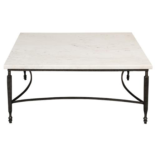 Elise French Country White Marble Black Iron Square Coffee Table | Kathy Kuo Home