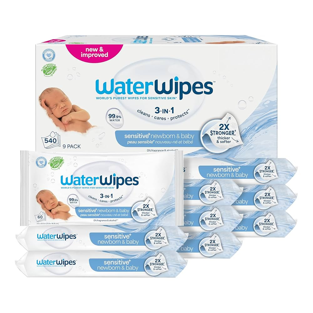 WaterWipes Sensitive+ Newborn & Baby Wipes, 3-In-1 Cleans, Cares, Protects, 99.9% Water, Unscente... | Amazon (US)