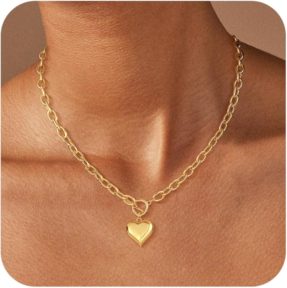 14K Gold Plated Necklace for Women Sweatproof, Non Tarnish Chunky Layered Chain Necklaces Thick G... | Amazon (US)