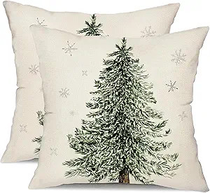 DFXSZ Christmas Pillow Covers 18x18 Inch Set of 2 Green Christmas Tree with Cedar Snowflake Decor... | Amazon (US)