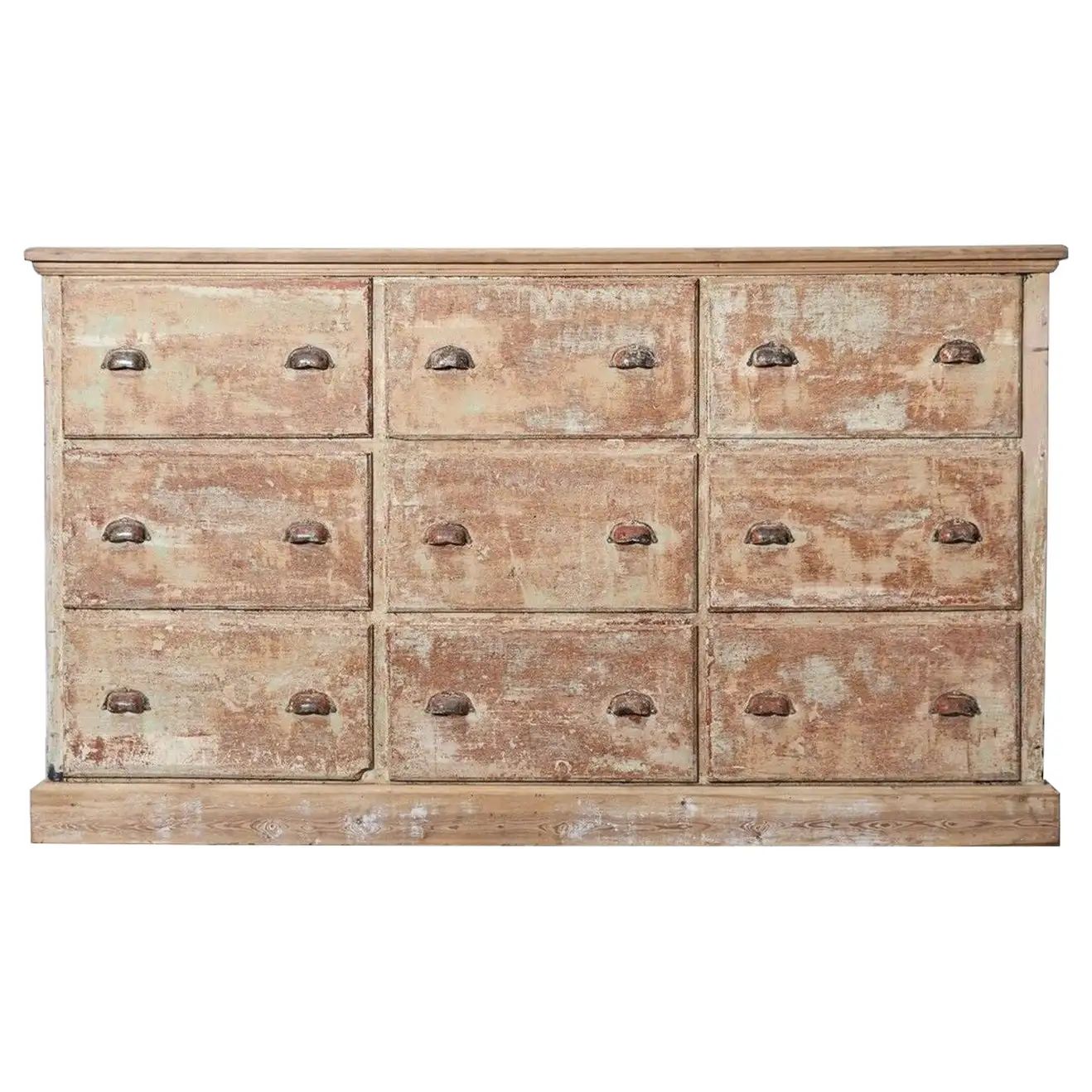 19thC French Dry Scraped Bank of Pine Drawers | 1stDibs