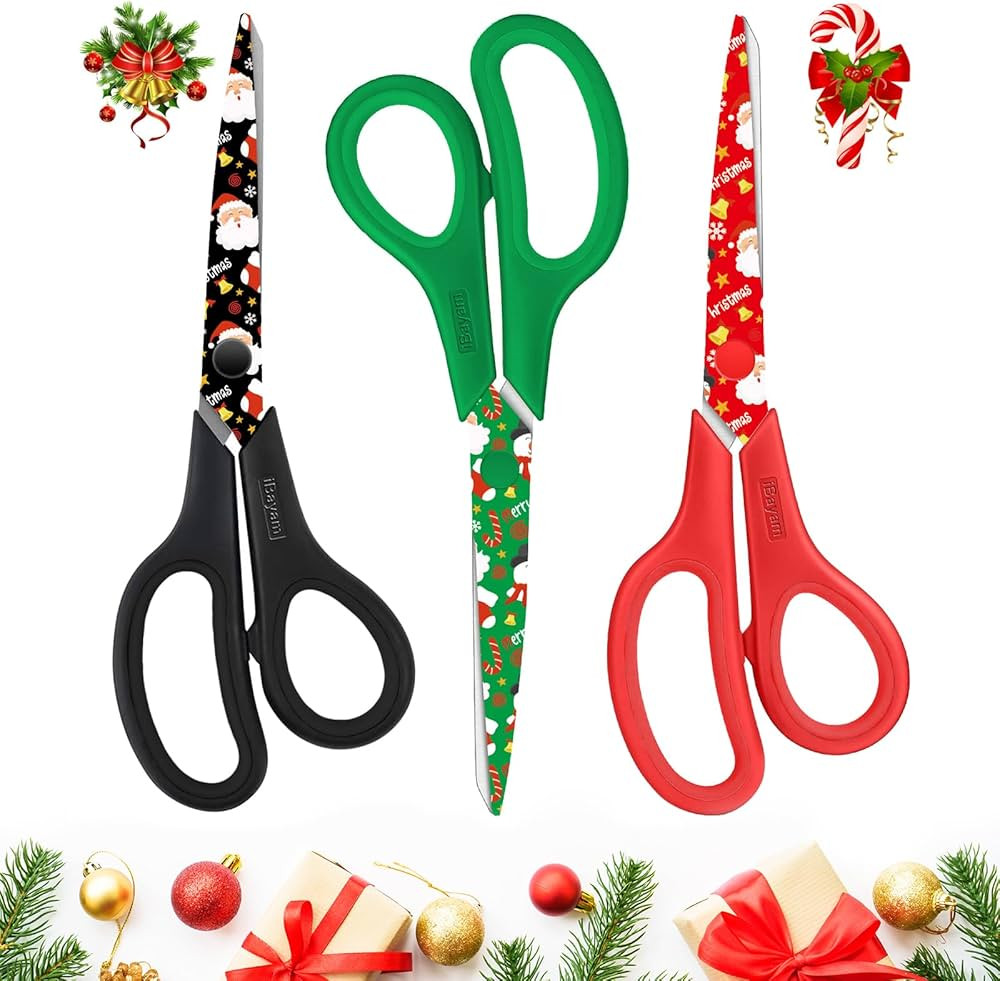 iBayam Scissors All Purpose Heavy Duty 3-Pack, Christmas Gifts Wrapping Paper Cutter Tool, Ultra ... | Amazon (US)