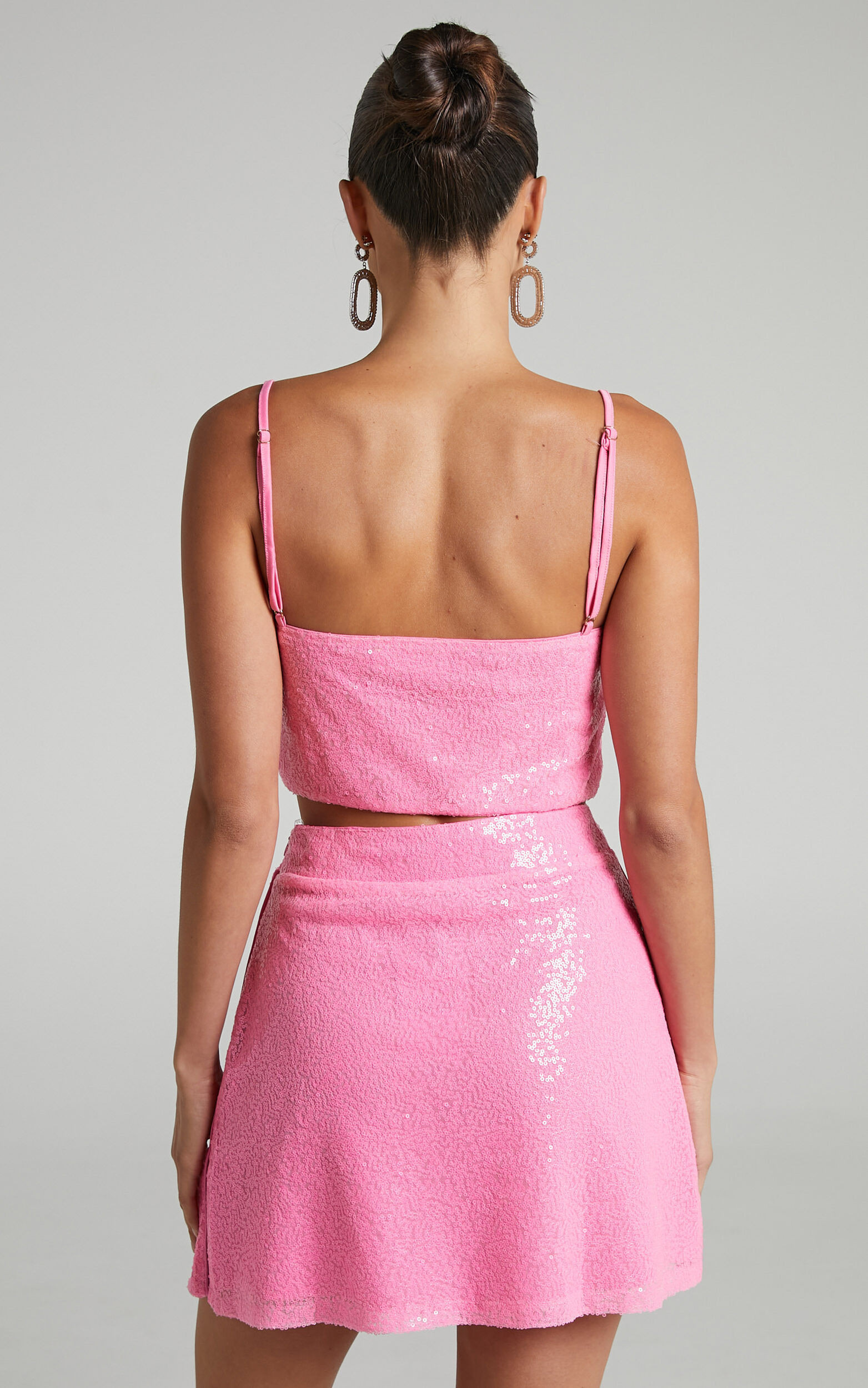 Elswyth Strappy Sequin Crop Top in Pink | Showpo (US, UK & Europe)