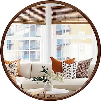 WallBeyond Circle Mirror with Wood Frame, 32" Round Modern Decoration Large Home Decor Mirror for... | Amazon (US)