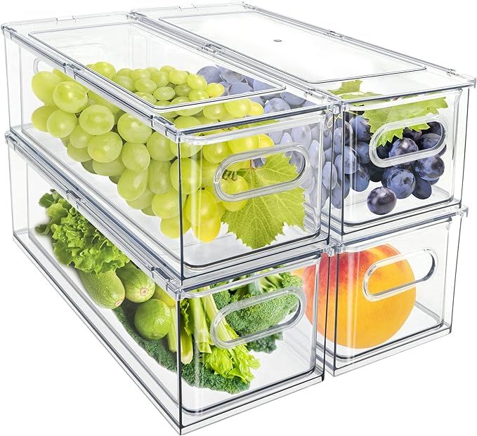 4Pack Stackable Fridge Organizer Drawers Pull Out Bins Clear Refrigerator Drawer Storage Box Divi... | Amazon (US)