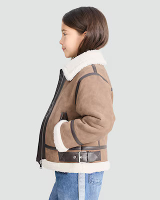 F&F Girls Faux Shearling Aviator Jacket in Brown | Tesco F&F