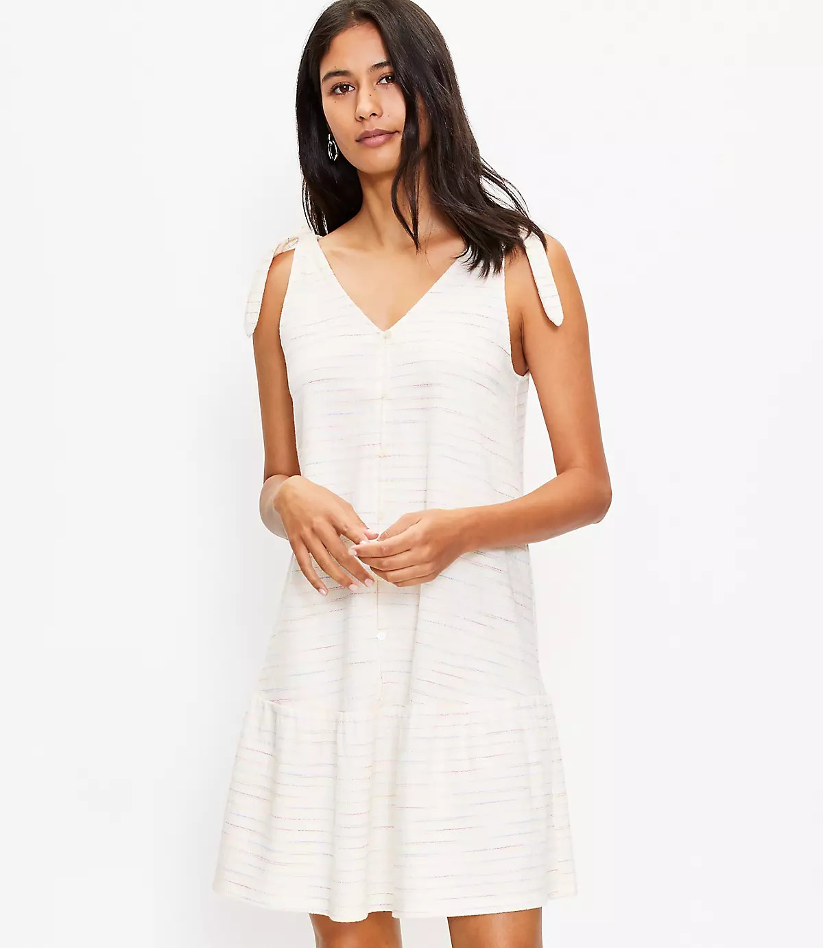 Bow Strap Button Flounce Dress | LOFT | LOFT