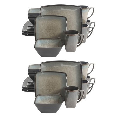 Gibson 16 Piece Square Dinnerware Set with Plates, Bowls, and Mugs (2 Pack) | Target