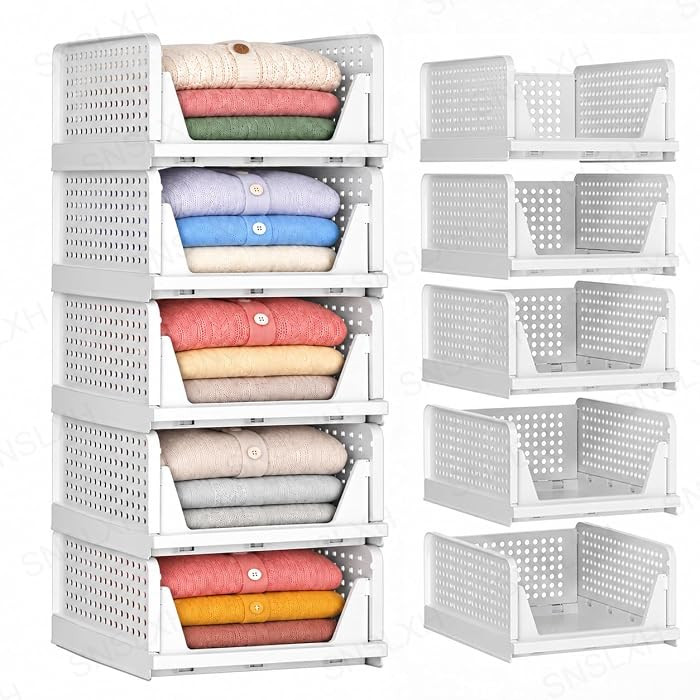 5 Pack Closet Organizers and Storage, Reinforced Stackable Closet 16.73" in | Amazon (US)
