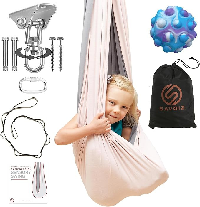 SAVOIZ Sensory Swing - Therapy Hammock Autism, ADHD, Aspergers - Double Layer Reversible Pink and... | Amazon (US)