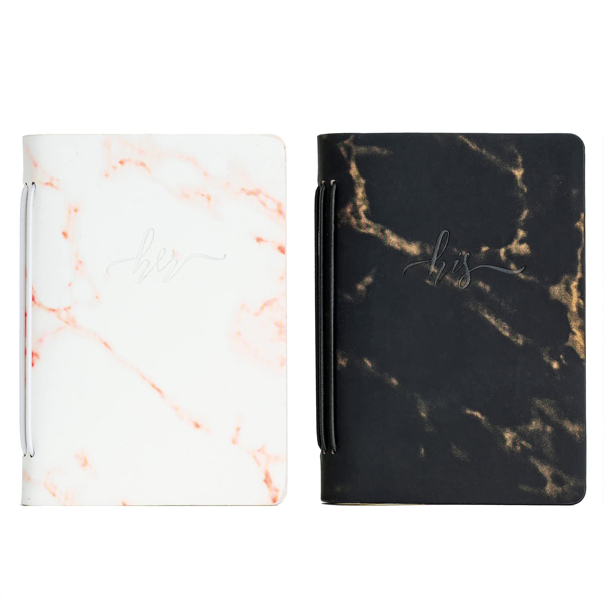 Calculs Handcrafted Wedding Vow Books Set of 2 Black & White Authentic Cowhide Cover with His and... | Amazon (US)