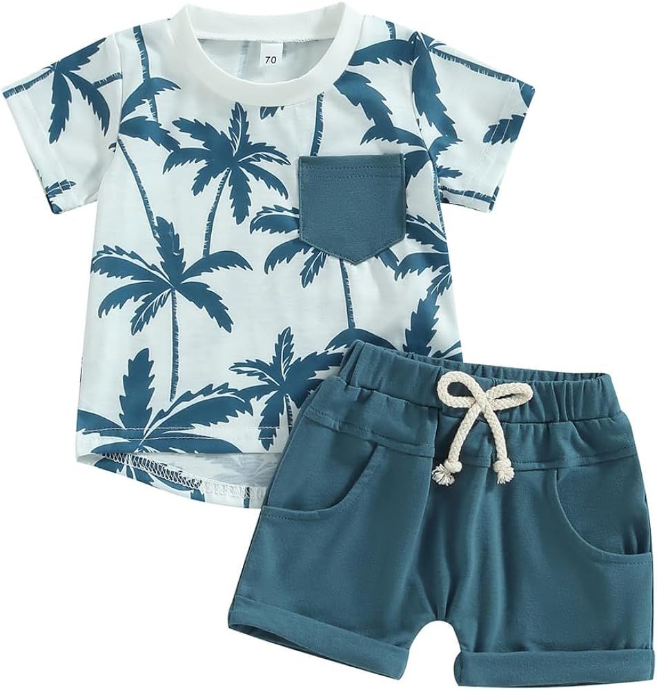 FYBITBO 2Pcs Baby Boys Summer Clothing Sets Cute Letters Print Sleeveless Tank Tops T-Shirt+Palm ... | Amazon (US)