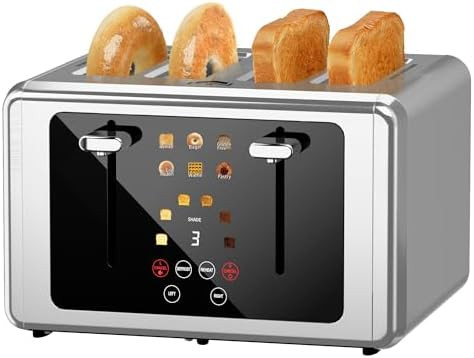 WUNLY Smart Digital 4 Slice Toaster with Touch Screen, 1.5'' Extra Wide Slots for Bagel, Digital ... | Amazon (US)