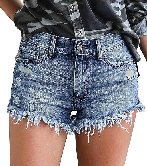 Denim Hot Shorts for Women Casual Summer Mid Waisted Short Pants with Pockets | Amazon (US)