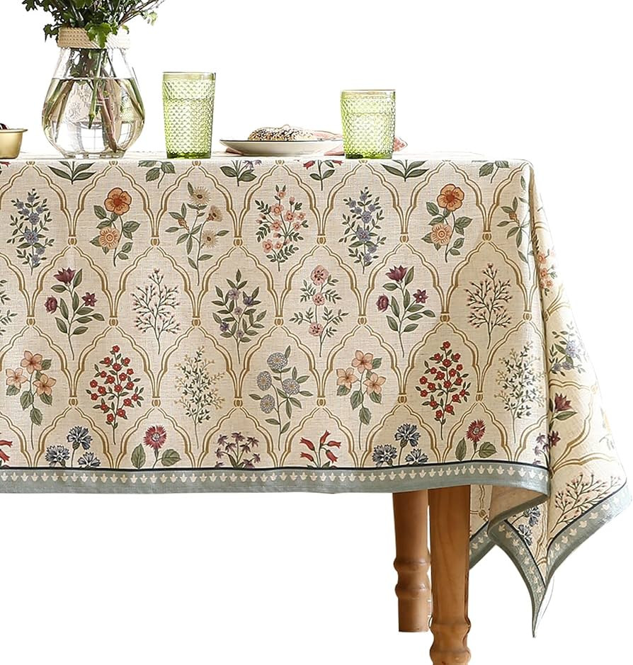 Floral Tablecloth for Rectangular Tables,Linen Table Cloth with Colorful Flowers Pattern,Heavy Du... | Amazon (US)