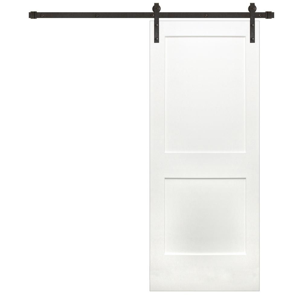 36 in. x 84 in. Shaker 2-Panel Primed Wood Interior Sliding Barn Door with Bronze Hardware Kit | The Home Depot