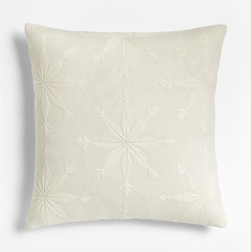 Ivory Crewel Embroidered Christmas Snowflake Decorative Throw Pillow Cover 23"x23" | Crate & Barr... | Crate & Barrel