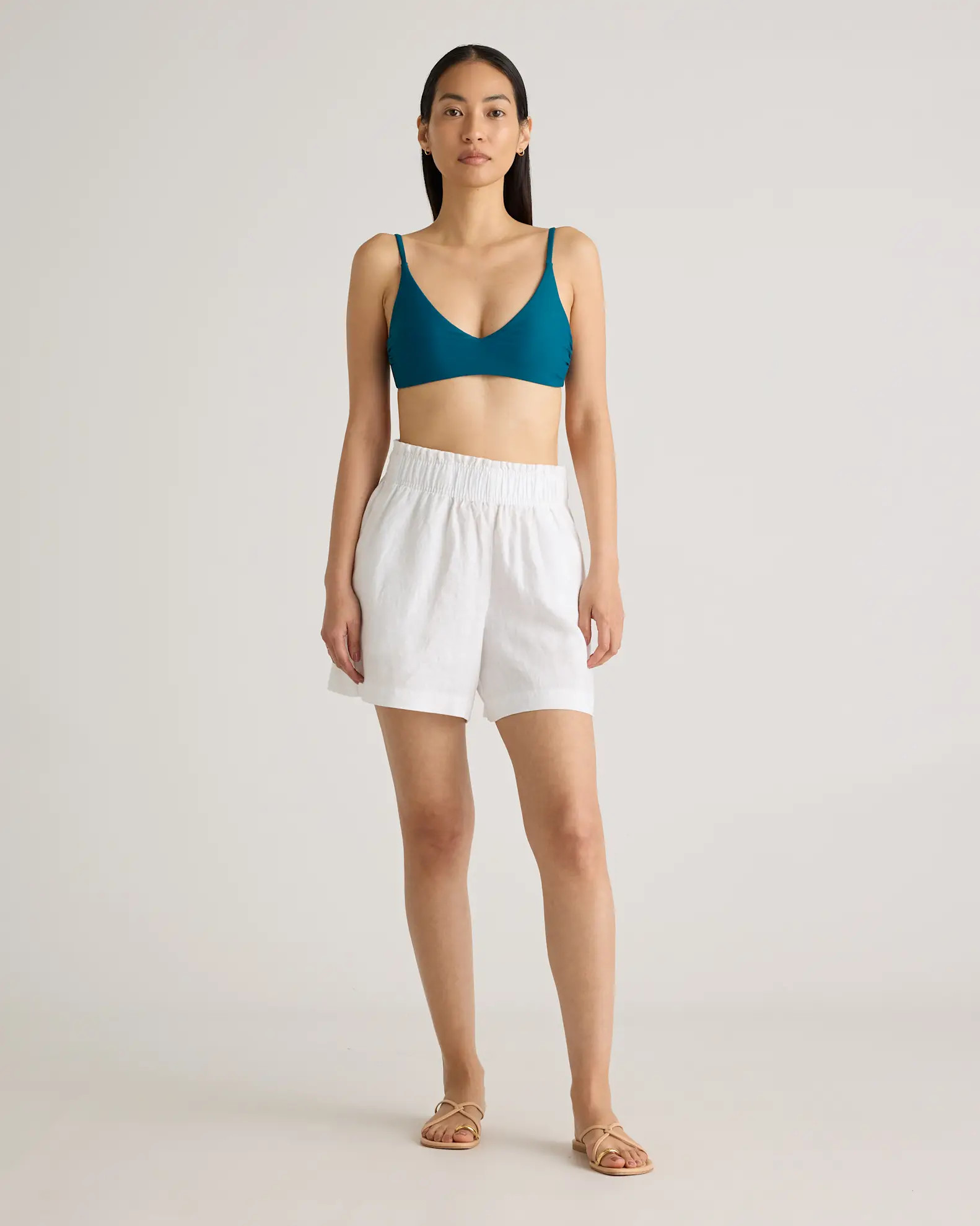 100% European Linen High Waisted Shorts in White | Quince