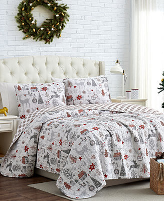 Holly Jolly Lane Oversized Reversible 3 Piece Quilt Set, King or California King | Macy's