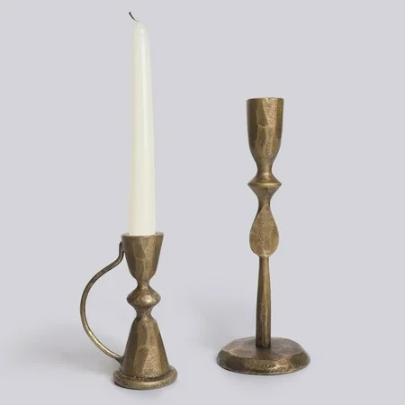 Antique Brass Cast Iron Candle Holders Set of 2 – Vintage Decorative Taper Candlesticks for Table Centerpieces and Home Decor | Walmart (US)