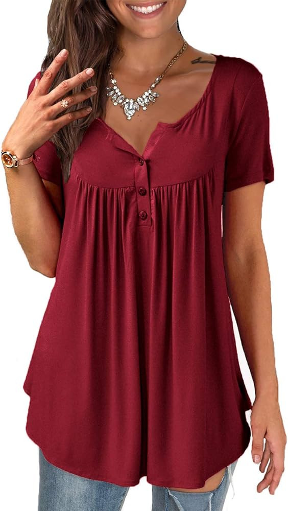 a.Jesdani Womens Plus Size Tunic Tops Long Sleeve Casual Floral Henley Shirts | Amazon (US)