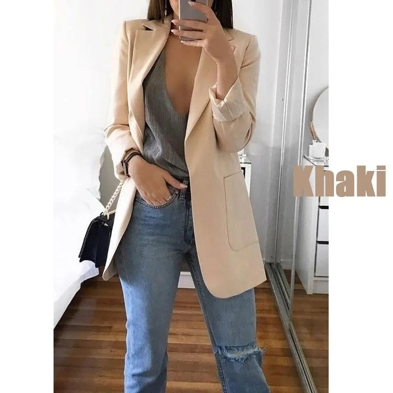 Womens Long Sleeve Open Front Solid Color Long Blazer Cardigan Jackets | Walmart (US)