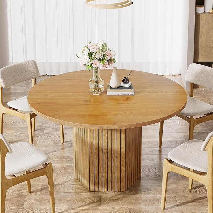 Tribesigns Wood Round Dining Table for Kitchen Room, 47 inch Dinner Table for 4 People with Heavy... | Amazon (US)