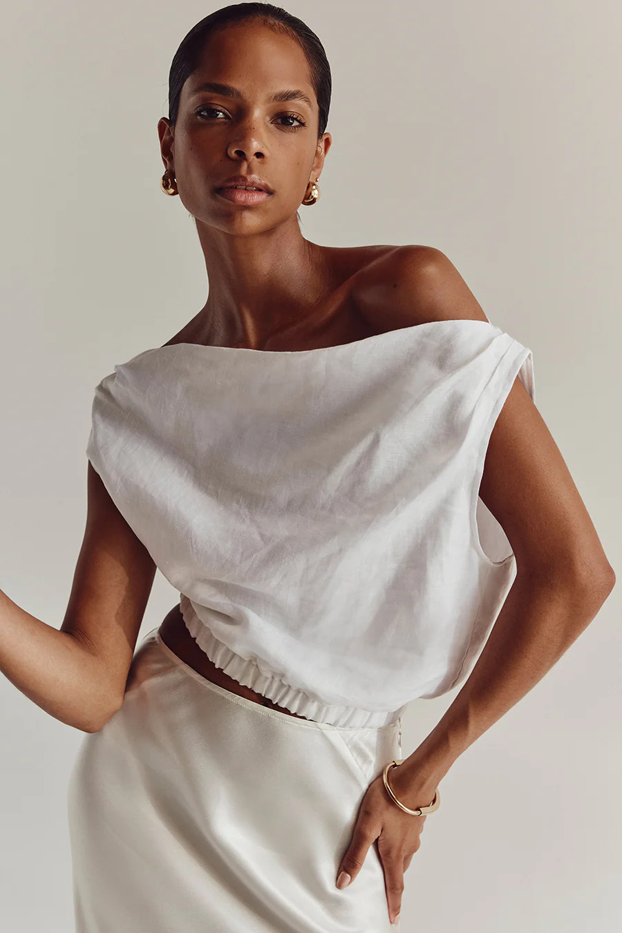 CASS WHITE LINEN CROP TOP | DISSH