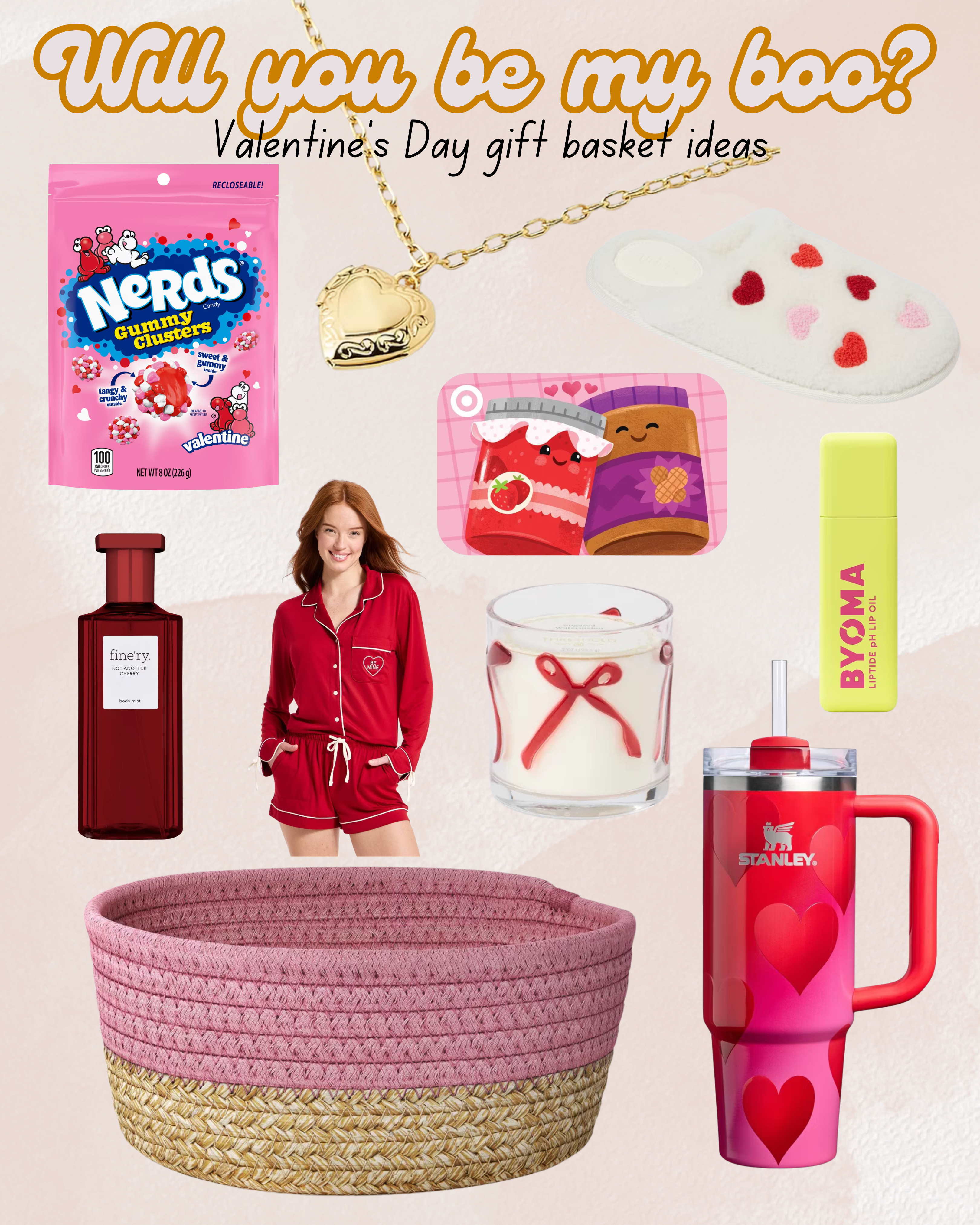 Make your spouse or bestie a "Will you be my Boo" basket.  Add in some of their favorite candy, fragrance, candle, and cozy PJs for the perfect basket.  Here is a basket idea from Target.  Cute and affordable and you can order everything online.  

 

#LTKValentine #LTKselfcare #LTKSeasonal